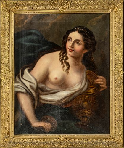 OLD MASTER STYLE OIL ON CANVAS, OF A SEMI NUDE FEMALE 19TH CENTURY H 30", W 24"