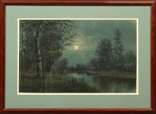 ATTR. FRANK MYERS BOGGS (OHIO, 1855-26), WATERCOLOR ON PAPER, H 14", L 22", "NOCTURNE" 