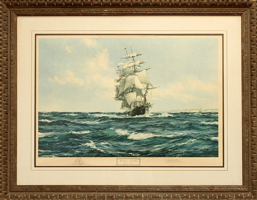 MONTAGUE DAWSON (BRITISH, 1890-73), COLOR LITHOGRAPH, H 20", W 30", "UP CHANNEL THE LAHLCO" 