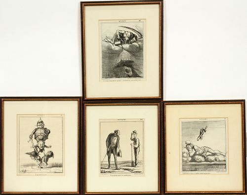 HONORE DAUMIER (FRENCH, 1808-79), LITHOGRAPHS ON PAPER, 4 PCS, H 11.5", ILLUSTRATIONS 