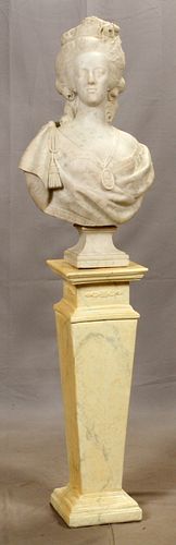 MARIE ANTOINETTE, CARVED WHITE MARBLE BUST, H 33", W 20"