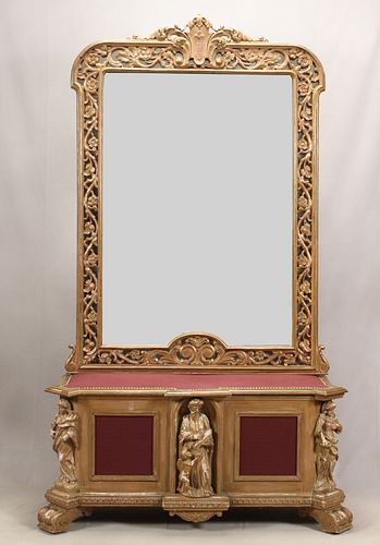 HALL MIRROR WITH BENCH H 7'8" W 4'5" D 1'6" 
