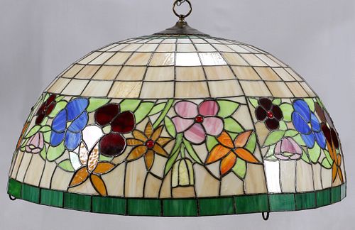 HANGING DOME LEADED GLASS CHANDELIER H 19" DIA 38" 