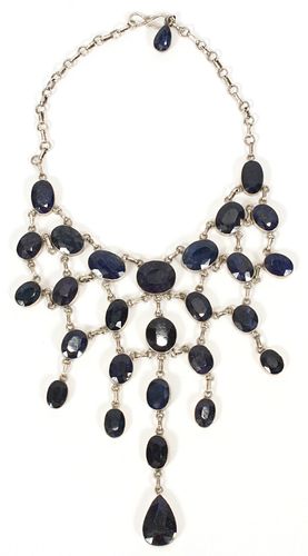 366CT SAPPHIRE, STERLING SILVER, NECKLACE, L 15", TW. 121.05 GR. 
