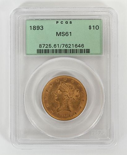 U.S.LIBERTY-HEAD, $10.DOLLAR GOLD COIN, WITH CORONET, 1893, DIA 27MM; 