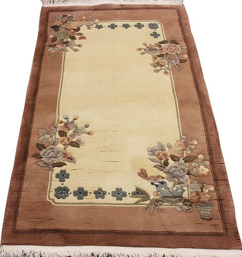 CHINESE, HAND WOVEN WOOL RUG, W 3', L 5' 