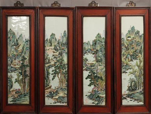 CHINESE PORCELAIN WALL PLAQUES, FRAMED, H 38", W 13.5" (EACH) 