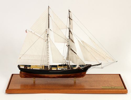 "NEWSBOY OF BOSTON" HAND CARVED, 1/8" = 1', SCALE MODEL SAILING SHIP, C1990, H 15", W 7", L 21" 