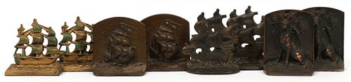 CAST BRONZE BOOKENDS, 4 PAIRS, H 5"-6"
