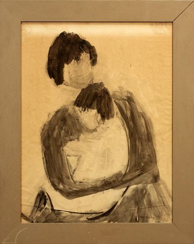 SADIE ROSENBLUM (USA/RUSSIAN 1899-87), WATERCOLOR ON PAPER, H 21", W 16", "MOTHER AND CHILD" 