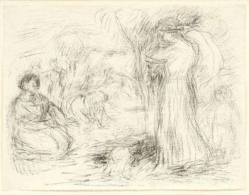 PIERRE-AUGUSTE RENOIR (FRENCH, 1841-1919), LITHOGRAPH ON PAPER, H 18", W 24", "LES LAVEUSES" 