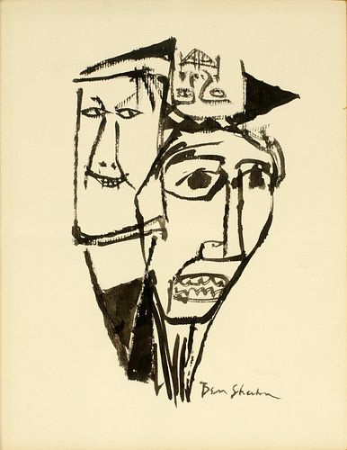 BEN SHAHN (AMER, 1898-1969), INK DRAWING PAPER, H 7.5", W 4.5"