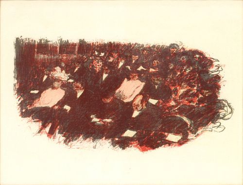 PIERRE BONNARD (FRENCH, 1867-1947), COLOR LITHOGRAPH ON PAPER, H 8", W 15.5", "AU THEATRE" 