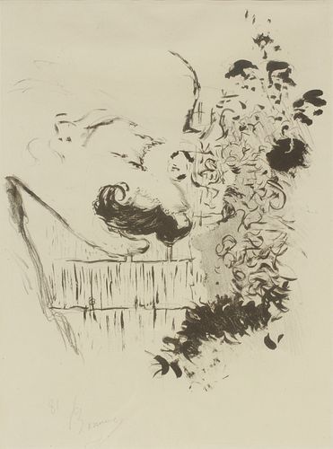 PIERRE BONNARD (FRENCH, 1867–1947), LITHOGRAPH ON PAPER, 1893, IMAGE, H 11 1/4", W 9 5/8", "CONVERSATION" 