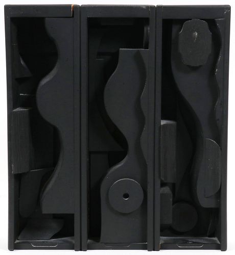 LOUISE NEVELSON (AMER, 1899-1988), WOOD CONSTRUCTION SCULPTURE, 1973, H 13", W 11.75", "NIGHT BLOSSOM" 