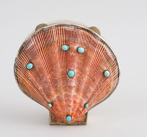 LARGE MARGUERITE STIX SILVER AND TURQUOISE SHELL CLUTCH