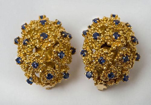 PAIR OF TIFFANY & CO. 18K GOLD AND SAPPHIRE EARCLIPS
