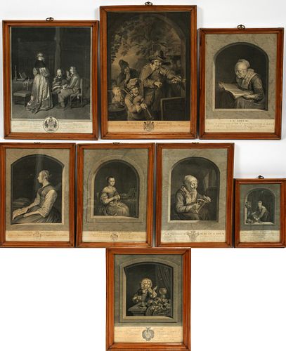 J.G. WILLE (1715-1808), FRENCH BLACK & WHITE ENGRAVINGS AFTER PAINTINGS, ANTIQUE, SET OF 8 
