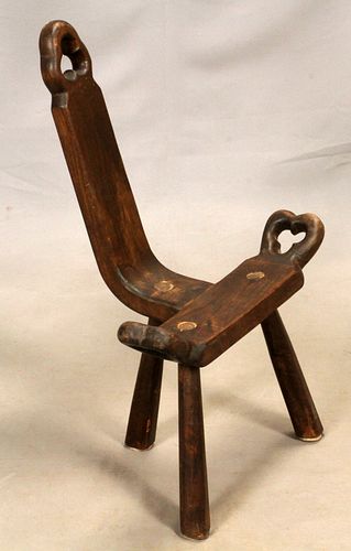 AFRICAN CARVED WOOD THRONE CHAIR, H 27", W 19" 