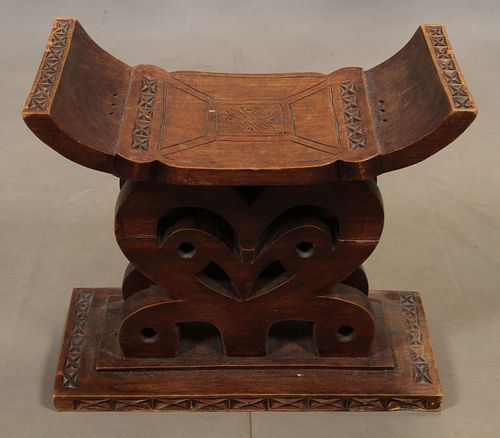 TRIBAL CARVED WOOD CHAIR, H 18", L 22"