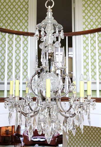 WATERFORD QUALITY CRYSTAL 8-LIGHT CHANDELIER, EX. ALFRED GLANCY HOME, H 48", DIA 32" 