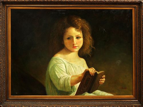 R. BROOKS, OIL ON CANVAS, "GIRL READING A BOOK", H 36", W 48" 