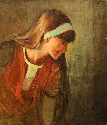 GIORDANO GIOVANETTI, (ITALY, 1906 - 73)  OIL ON CANVAS, YOUNG WOMAN, H 24", W 20" 