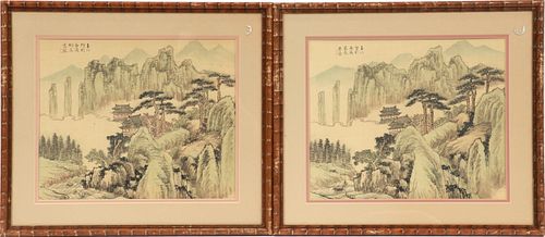 CHINESE HAND COLORED PRINTS ON PAPER C.1910-1930 PAIR H 12" W 14" SOUTHERN LANDSCAPES 