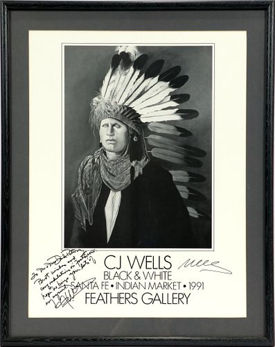 C. J.  WELLS,  ARTIST SIGNED EXPOSITION POSTER 1991,  "FEATHERS GALLERY" 