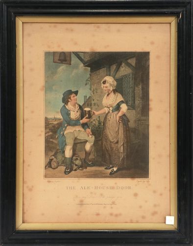 AFTER HENRY  SINGLETON, LITHOGRAPH C. 1790 H 12" W 10" THE ALE HOUSE DOOR 