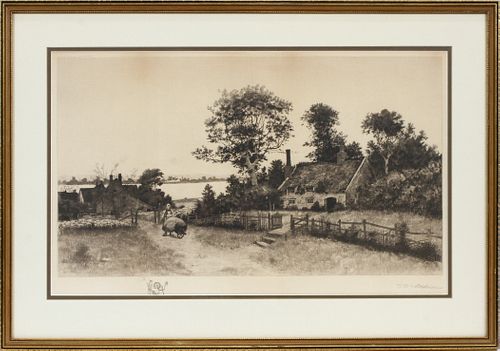 J.O. ANDERSON, DANISH, ETCHING, 1891, H 14", L 25", LANDSCAPE 
