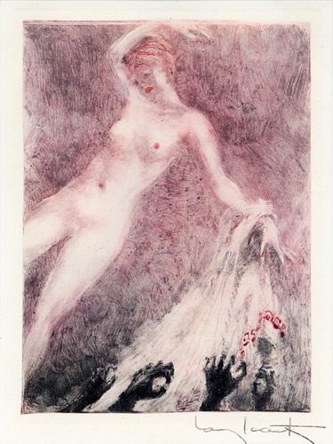 LOUIS ICART ( 1888-1950) PHOTOGRAVURE, "OUT OF REACH" H 6.75", W 5" 