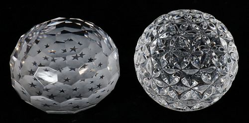 WATERFORD & TIPPERARY CRYSTAL PAPERWEIGHTS, 2 PCS, DIA 3"-3.5"