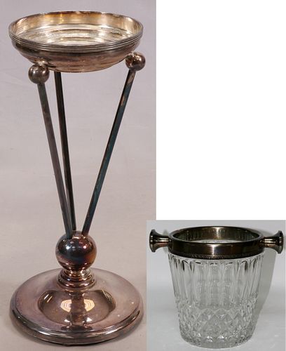 SILVER PLATE ICE  BUCKET STAND + NON-MATCHING ICE BUCKET 