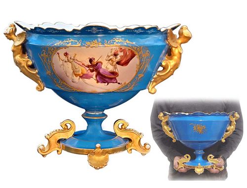 Large 19th C. Sevres style Hand Painted Centerpiece