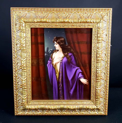 KPM Plaque of Young Woman in Purple, Circa 1890