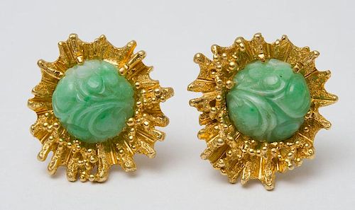 PAIR OF WACHLER 18K AND 14K GOLD AND JADE EARRINGS