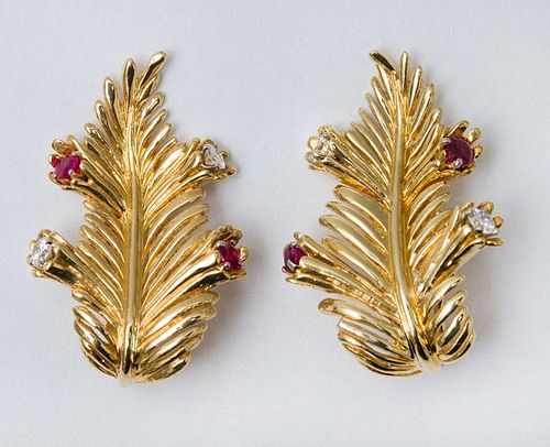 PAIR OF SCHLUMBERGER FOR TIFFANY & CO. 18K GOLD, DIAMOND AND RUBY EARRINGS