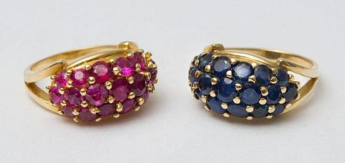14K GOLD AND RUBY RING AND A 14K GOLD AND SAPPHIRE RING