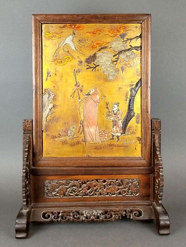 19th C. Chinese Hand Carved Table Screen
