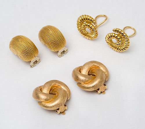 THREE PAIRS OF GOLD EARCLIPS