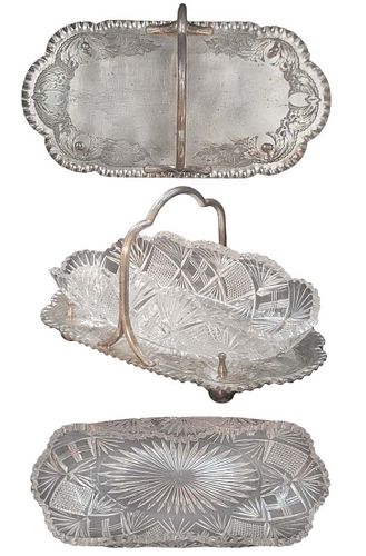 19th C. English Silver Plate & Crystal Candy Tray
