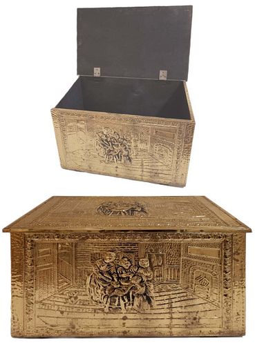 A Large Continental Brass Wooden Box