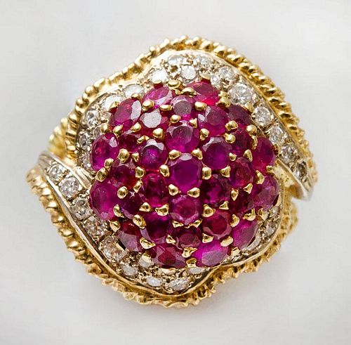 18K GOLD, RUBY AND DIAMOND COCKTAIL RING