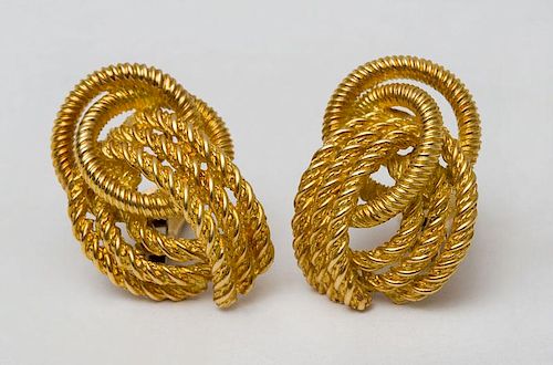 PAIR OF 18K GOLD KNOTTED-ROPE EARRINGS