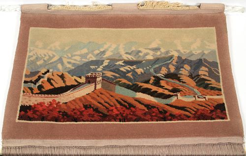 HAND WOVEN WOOL WALL HANGING, H 30", W 30", GREAT WALL OF CHINA 