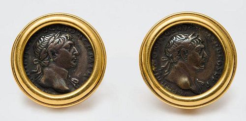 PAIR OF 18K GOLD COIN EARCLIPS