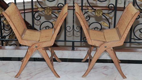 BLEACHED WOOD & ROPE FOLDING CHAIRS, PAIR, H 27", W 24"