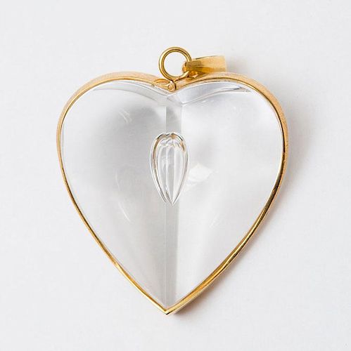 STEUBEN CRYSTAL AND 18K GOLD HEART PENDANT