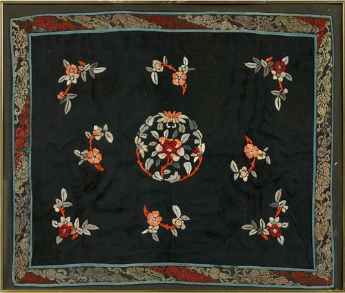 CHINESE SILK EMBROIDERY ON SILK H 18" W 22" 